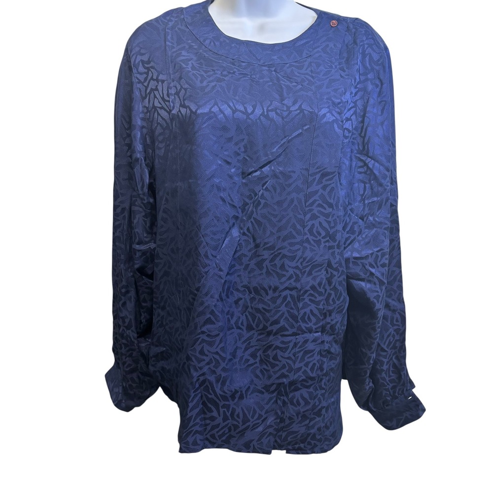 Argenti Blouse Navy Blue Silk Long Sleeve Button Up Top Womens Size 12